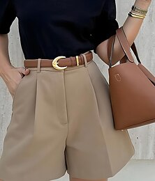 abordables -Pantalones cortos de mujer chinos vacaciones moda vintage cortos de cintura alta liso con bolsillo cómodos suaves confortables microelásticos al aire libre calle diario camel negro azul real café