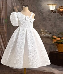 levne -Děti Dívčí Šaty Pevná barva Bez rukávů Krátký rukáv Škola Svatební Kravatový uzel Módní Denní Polyester Délka ke kolenům Bílé šaty Šaty na párty Léto 7 let + Béžová