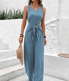 economico -Per donna Tuta Attivo Floreale Senza Maniche Gamba larga Scollo a V Vacanza Streetwear Vestibilità regolare Nero Rosa Blu Estate