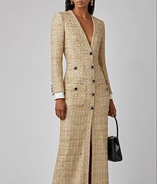 abordables -Robe smoking Gaine Formel robe demoiselle d honneur Dentelle Élégant Simple manche longue Longueur au sol Col en V Simple Boutonnage