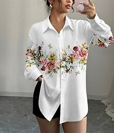 abordables -Mujer Camisa Tops de verano Flor Diario Elegante Básico Manga Larga Cuello Camisero Tops regulares Trabajo Diario Festivos Botones Blanco Azul Piscina Gris Primavera Otoño