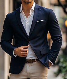 abordables -Chaqueta blazer para hombre, chaqueta deportiva, para invitados de boda, azul marino, informal, de moda diaria, informal, para todas las estaciones, de poliéster, de color liso, básica, de un solo