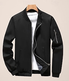 abordables -Hombre Chaqueta de bombardero Chaqueta de transición Deporte Resistente al Viento Estilo clásico Todas las Temporadas Color sólido Clásico Cuello redondo Regular Negro Rojo Verde Trébol Color Caqu
