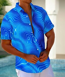 preiswerte -Herren Geometrisch Farbverlauf Wellen Hemd Sommerhemd Knopfhemd Kurzarm Modisch lässig Outdoor Urlaub Alltagskleidung Sommer Frühling Umlegekragen 3D-Druck Hemden mit Kragen Blau