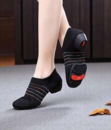 abordables -Chaussures de danse en maille noire pour femmes avec talon chaton et rayures colorées - chaussures de danse pour adultes élégantes pour la danse de salon et la danse latine
