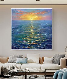 preiswerte -handgemachtes Original Sonnenuntergang Ozean Ölgemälde auf Leinwand abstrakte Meereslandschaft Wandkunst für Wohndekor mit gespanntem Rahmen ohne Innenrahmen Gemälde
