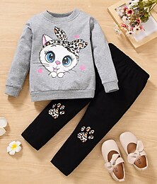 preiswerte -2 Stück Kinder Mädchen Katze Rundhalsausschnitt Sweatshirt & Jogginghose Set einstellen Langarm Mode Outdoor Ab 4 Jahren Frühling Dunkelrosa Rosa Purpur