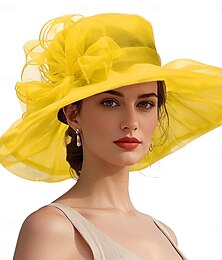お買い得  -女性用ダービーハット、ヴィンテージオーガンザ、ビクトリア朝教会ハット、エレガントなファシネーター、ティーパーティー、ウェディングハット