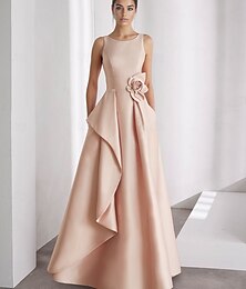 abordables -Ligne A Robe de Soirée Élégant Robe Formel Mariage Longueur au sol Sans manches Épaules Dénudées Poche Satin avec Volants 2025