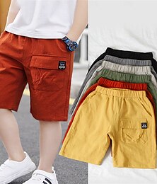 economico -Bambino Da ragazzo Pantaloncini Tasche Tinta unica Traspirante Comfort Corti Esterno Cotone Fantastico Giornaliero Curcuma Nero Azzurro cielo Vita media