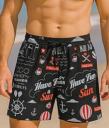 billige -Herre Shorts Strandshorts Snorer Grafisk Bokstaver Abstrakt Pustende Hurtigtørkende Knelengde utendørs Feriereise Hjem Ferie Etnisk stil Sjø blå Hvit&Blå Elastisk
