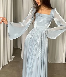 abordables -Ligne A Robes de Quinceanera Élégant Robe Formel Mariage Longueur au sol manche longue Col carré Chiffon avec Plis 2025