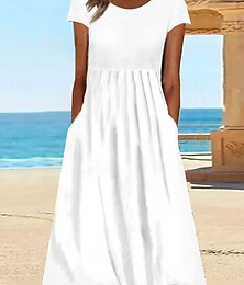 economico -Per donna Abito Midi Vestito Casual Moda Classico All'aperto Ferie Weekend Vestibilità regolare Semplice Manica Corta Girocollo Bianco Grigio chiaro Grigio scuro Estate