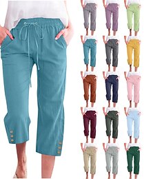 economico -Per donna Pantaloni in cotone e lino Pantaloni capri Pantaloni Eleganti Moda Streetwear Lunghezza al polpaccio Naturale Semplice Tasca Design con Coulisse Elastica Comodo All'aperto Confortevole