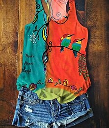 economico -Top canotta da donna tops estivi floreale grafica basic senza maniche scollatura a V top regolari stampa rossa viola arancione verde estate primavera