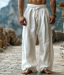 economico -Per uomo Pantaloni di Lino Pantaloni Pantaloni Estivi Pantaloni da Spiaggia Tasca Coulisse Elastico in vita Semplice Comodità Traspirante Vacanza Quotidiano Ferie Hawaiano Boho Beige