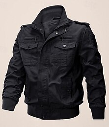 economico -Per uomo Giacca utility Giacca di transizione Uscire Tasca Tutte le stagioni Semplice Classico Bavero Regolare Nero Cachi Verde militare Giacca