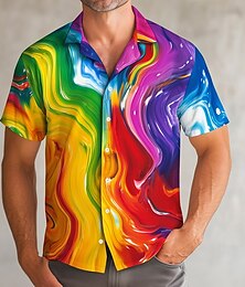 economico -Per uomo Arcobaleno Onde Orgoglio Camicia Camicia casual Camicia con colletto cubano Manica Corta Moda Casual Ferie Estate Primavera Collo alla coreana Camicia con colletto camp Stampa 3D Arcobaleno