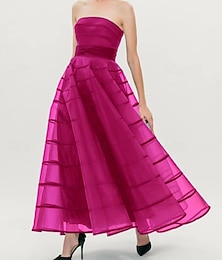 abordables -Vestidos de cóctel A-line vestido de crinolina formal de boda hasta la rodilla largo sin mangas sin tirantes nylon con lazo(s)
