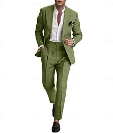 economico -Abiti da uomo in lino per matrimonio, business, rosa, celeste, estate, moda casual, tinta unita, vestibilità standard, 2 pezzi, monopetto, un bottone