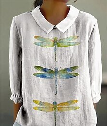 economico -Per donna Blusa Floreale Grafico Animale Quotidiano Elegante Manica Lunga Colletto a Camicia Top Regolari Quotidiano Bottoni Stampato Bianco Blu Viola Estate Primavera
