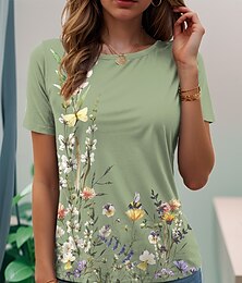 economico -Per donna Maglietta Floreale Grafico Piante Vintage Elegante Classico Manica Corta Girocollo Top Regolari Quotidiano Stampato Viola Verde Bianco sporco Grigio Estate