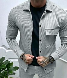 preiswerte -Herren Hemdjacke übergangsjacke Täglich Leicht Jacquard Sommer Frühling Einfach Klassisch Revers Schwarz Weiß Khaki Hellgrau Dunkelgray Jacken
