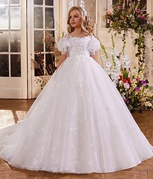 economico -Abito da ballo lungo per damigella d'onore vestito per quindici anni congelato Elsa bambine abito carino da ballo tulle con tutù arricciato in stile regale per 3-16 anni