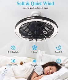 economico -Ventilatore da soffitto con attacco E26/27, telecomando, tre colori, velocità del vento regolabile, temporizzazione regolabile, sala da pranzo, camera da letto, soggiorno, luce 100-240 V