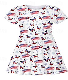 economico -ragazze' 3D Cuore Farfalla Abito Manica Corta Estate Primavera Vacanza Quotidiano Ferie Principessa Bello Dolce Bambini 4-12 Anni Vestito Casual Lunghezza al ginocchio Vestibilità regolare