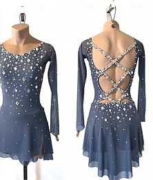 preiswerte -Eiskunstlaufkleid Damen Mädchen Eislaufen Kleid Marineblau Weiß Rosa Patchwork Offener Rücken Netzstoff Hohe Elastizität Training Wettbewerb Eiskunstlaufkleidung Klassisch Kristall / Strass Langarm