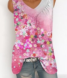 abordables -Mujer Camiseta sin mangas tipo camisola Floral Graphic Vintage Tropical Elegante Sin Mangas Escote en Pico Tops largos Diario Estampado Rosa Azul Piscina Verde Trébol Verano Primavera