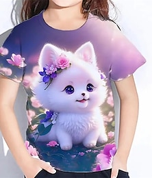 voordelige -Voor meisjes 3D Kat T-shirt Korte mouw Zomer Lente Modieus Basic Kinderen 4-12 jaar Strakke ronde hals Buiten Casual Dagelijks Normale pasvorm