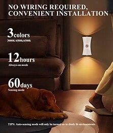 economico -1 pz luce da parete a induzione magnetica senza fili, senza foratura, dimmerabile a tre colori, intelligente, con rilevamento umano, illuminazione per scale, bagno, corridoio, ricarica di tipo C