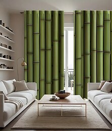 abordables -Ensemble de 2 rideaux à motifs en bambou vert adaptés aux salles d'étude, cuisines, salons, dortoirs, sacs à poteaux, accessoires de chambre à coucher, décoration de chambre et décoration de maison,