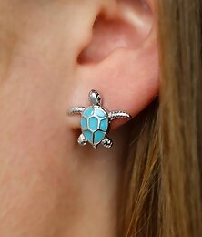 abordables -Boucles d'oreilles tortue pour femmes – élégantes boucles d'oreilles plaquées argent avec incrustation de turquoise, parfaites pour la plage et l'été, accessoires décontractés et de vacances
