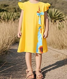 economico -Bambini Ragazze Abito Blocco di colori Senza Maniche All'aperto Patchwork Adorabile Essenziale Cotone Lunghezza al ginocchio Vestito Casual Estate Dai 4 anni in su Giallo