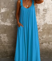 economico -Per donna Abito maxi Abito Estivo Casual Quotidiano Taglia piccola Tinta unica Senza Maniche Spallina Nero Giallo Rosso Blu Estate