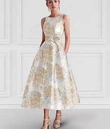 billiga -A-linje Cocktailklänningar Elegant Klänning Formell Bröllop Ankellång Ärmlös Rund hals Nylon med Slits Ficka 2025