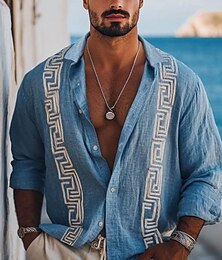 economico -Per uomo Camicia Camicia di lino Camicia Guayabera Camicia Estiva Abbigliamento da spiaggia Camicia con Bottoni Tinta unica Vacanza Ferie Rosa Blu Verde Manica Lunga Colletto a Camicia Estate