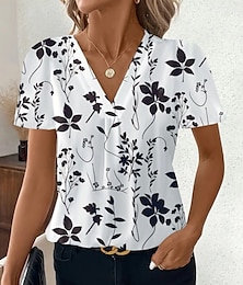 economico -Per donna Maglietta Floreale Grafico Geometrico Moda Moderno Casual Manica Corta Scollo a V Top Regolari Quotidiano Weekend Bianco / Nero Nero Bianco Rosso Estate