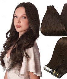 abordables -Extensions de cheveux humains sans couture, cheveux lisses, brun foncé, 18 pouces, 60 g, 20 pièces