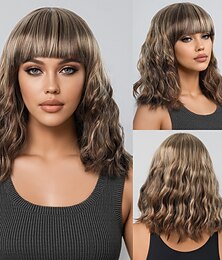 abordables -Perruque Synthétique Vague d'eau Tissage bouclé Coupe Asymétrique Frange Droite Fabriqué à la Machine Perruque 12 pouces A1 Cheveux synthétiques Femmes Doux Fête Classique Blond
