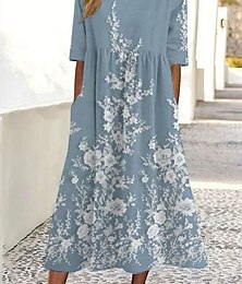 abordables -Femmes Robe Midi Robe trapèze Robe d'été Vacances Occasionnel Quotidien Fête Coupe Ample Fleuri Graphique Demi Manches Col ras du cou Bleu Ciel Bleu paon Été