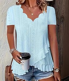 economico -Per donna Maglietta Tinta unica Elegante Essenziale Moderno Manica Corta Scollo a V Top Regolari Quotidiano Bianco Giallo Rosa Blu Verde Estate