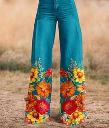 お買い得  -レトリ／ヴィンテージ ボヘミアン 1970年代 パンツ ワイドレッグパンツ ヒッピー ディスコ ハイウエスト フラワー フェイクジーンズスタイル 女性用 カーニバル カジュアル／普段着 音楽祭 レトロテーマパーティー 成人 パンツ
