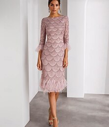 economico -Abiti da Cocktail a Colonna Rosa Elegante Formale Ospiti di Matrimonio Crepe Stretch Lunghezza alla Caviglia Manica Lunga Collo Rotondo Glitters Paillettes