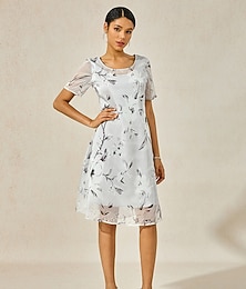 abordables -Mujer Vestido hasta la Rodilla Vestido de raso Vestido de verano Vestido Estampado Moda Ropa de calle Maduro Exterior Vacaciones Diario Ajuste regular Floral Manga Corta Cuello Barco Gris Verano