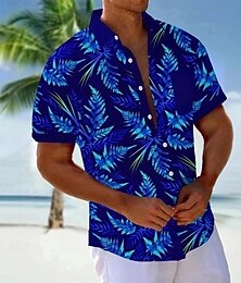 economico -Per uomo Foglia di palma Piante Tropicali Neon Camicia hawaiana estiva Camicia con Bottoni Camicia Aloha Manica Corta Hawaiano Ferie Abbigliamento mare Estate Primavera Collo ripiegato Stampa 3D