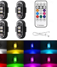 رخيصةأون -أضواء ستروب LED لاسلكية مع جهاز تحكم عن بعد 8 ألوان شحن USB مقاومة للماء مضادة للتصادم أضواء تحذير طوارئ LED للسيارة والدراجة النارية والطائرات بدون طيار 4 قطع